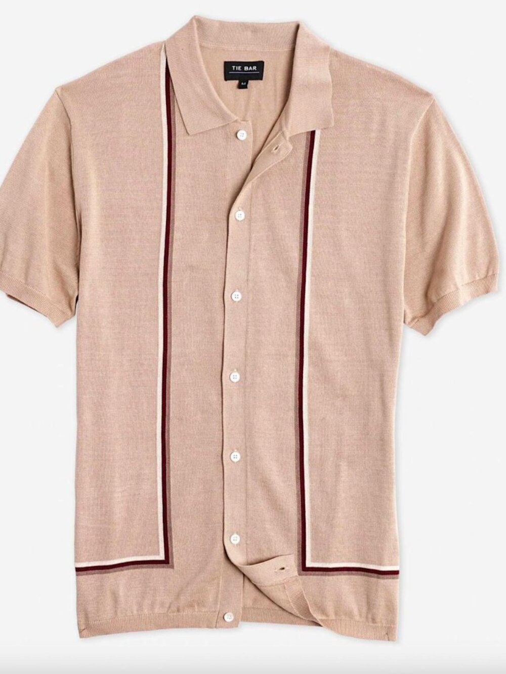 The Tie Bar Full Placket Border Stripe Camel Polo